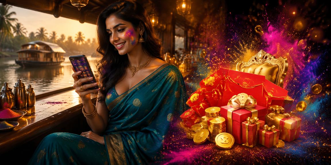 Woman using smartphone for online betting at Kerala backwaters